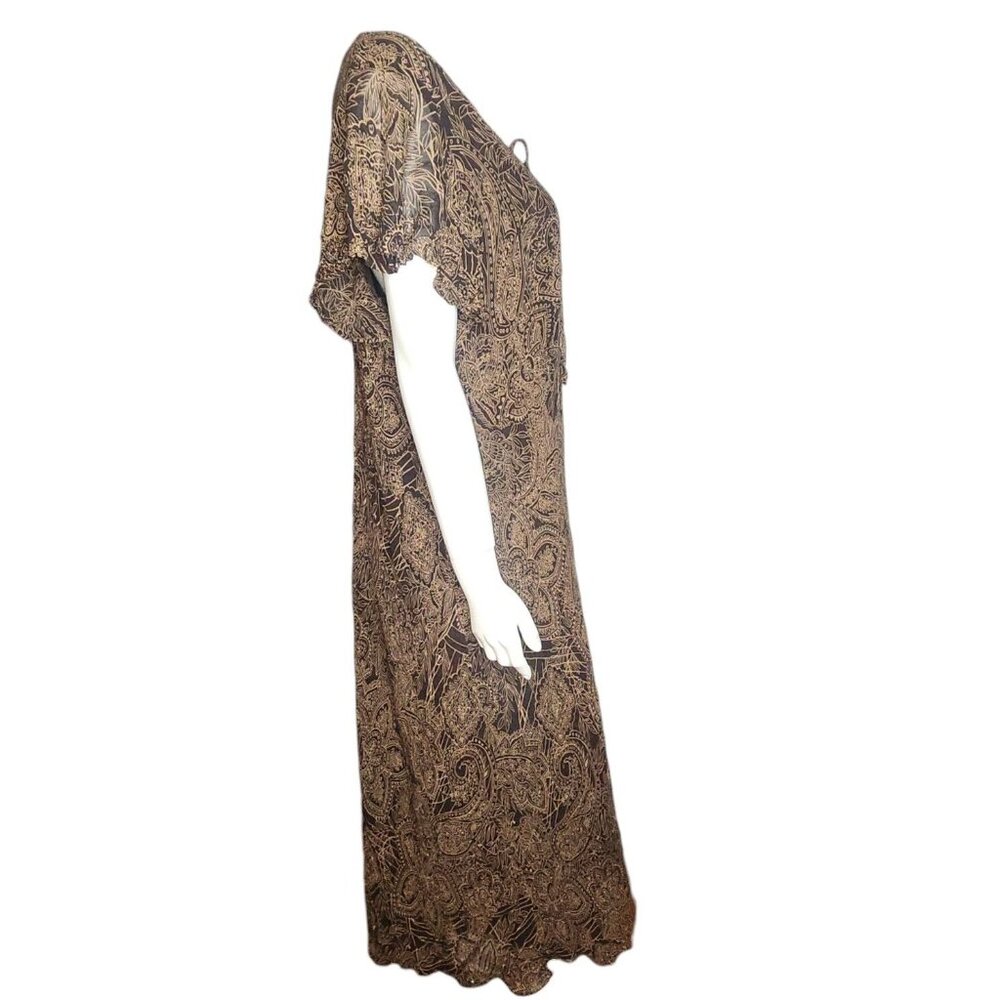 AVENUE Brown Paisley V Neck Short Sleeve Pullover Dress Womens Plus Size‎ 20 - Picture 4 of 7